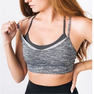 Zyia Sage Luxe Strappy Layered Criss Cross Padded Gray Sports Bra Size M